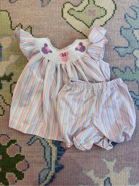 KREWE Pastel Striped Smocked Mickey Top and Bloomers - Pink, Blue, Yellow
